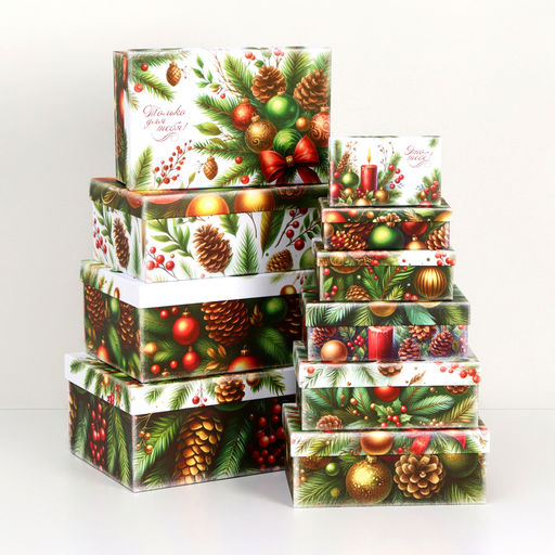 Набор подарочных новогодних коробок 10 в 1 «Ёлочные игрушки», 32.5×20×12.5 - 12×7×4 см