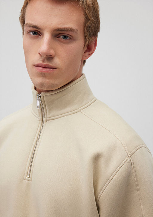 Dik Yaka Bej Sweatshirt - Mavi фото 5