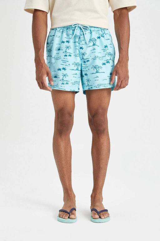 Короткие шорты для плавания на сетчатой подкладке с рисунком - Defacto фото 5