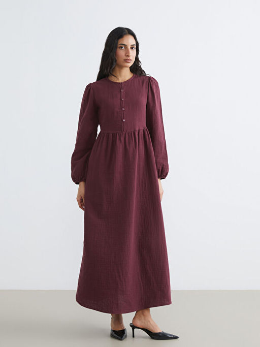 Bisiklet Yaka Balon Kollu M?slin Elbise