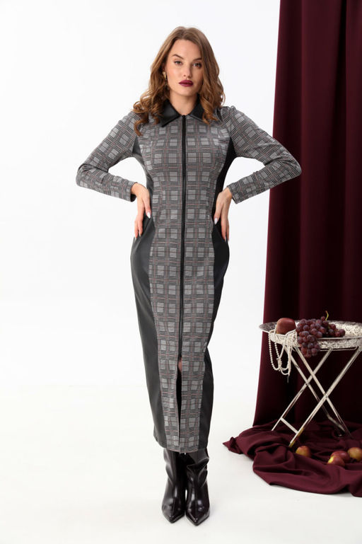Платье NIKVA н426-3 серая клетка+чёрный