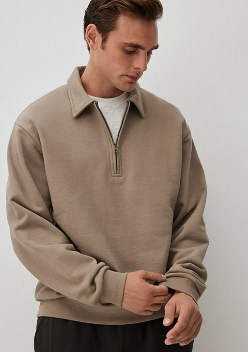 Yar? Fermuarl? Kahverengi Basic Sweatshirt - Mavi фото 5