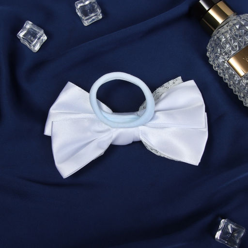 Цена за 6 шт. Бант для волос на резинке «Школьница стиль», кружево классика, 12 см, белый