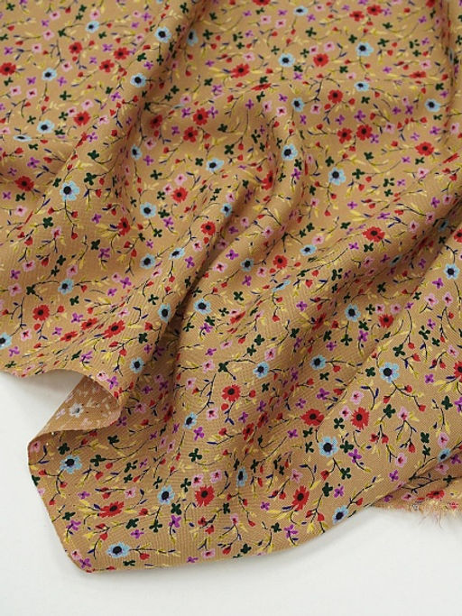 Штапель Премиум Цветочная мириада цв.темно-песочный, ш.1.45м, вискоза-100%, 120гр/м.кв - Купава фото 6