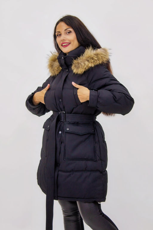 Зимняя куртка на поясе с натуральным мехом арт. 23226