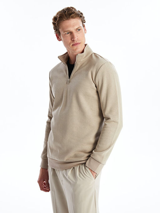 Dik Yaka Uzun Kollu Erkek Kal?n Sweatshirt
