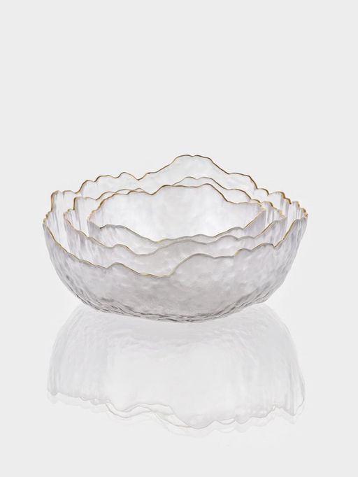 Набор салатников «Вулкан», 3 предмета: 380/750/1450 мл, d=13/16.5/20 см, с золотой отводкой, стекло, прозрачные