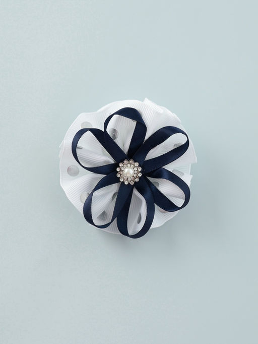 Цена за 6 шт. Бант для волос на резинке «Школьница», горошек и ленточка, d=7 см, сине-белый