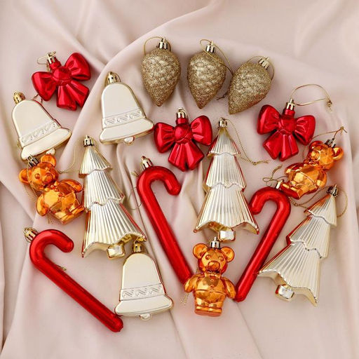 Ёлочные игрушки 18 шт. Зимнее волшебство. Уют пластик, золото/красный