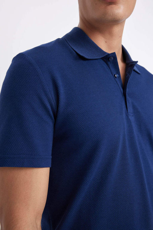 Базовая хлопковая футболка с короткими рукавами и воротником-поло Slim Fit - Defacto фото 4