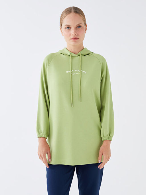 Bisiklet Yaka Bask?l? Uzun Kollu Oversize Kad?n Tunik