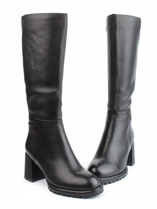 02-FI915-1M BLACK Сапоги зимние женские (натуральная кожа, байка, натуральный мех)