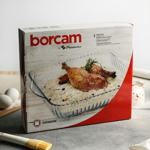 Форма для запекания Paşabahçe Borcam, 3.2 л, 28×28×6 см, с ручками, жаропрочное стекло, прозрачная