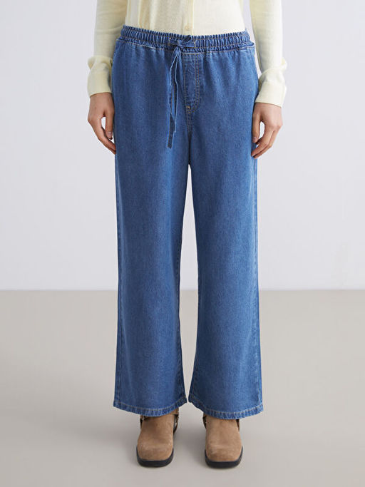 Beli Lastikli Wideleg Kad?n Jean Pantolon