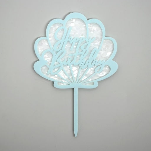 Топпер акриловый Happy birthday, голубая ракушка