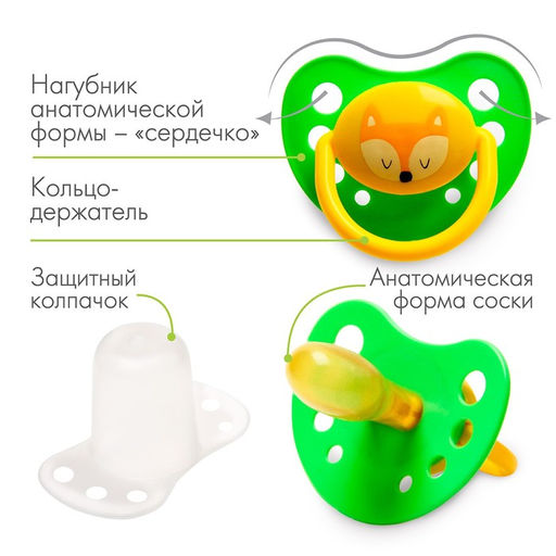 Соска-пустышка латексная анатомическая Милые зверята, с колпачком, от 0 мес., цвета МИКС - Крошка я фото 2