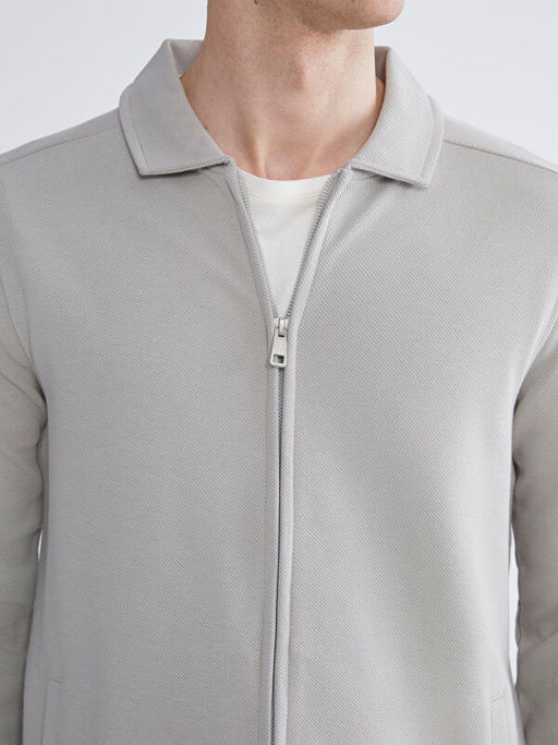 Standart Kal?p Polo Yaka Erkek Fermuarl? Sweatshirt