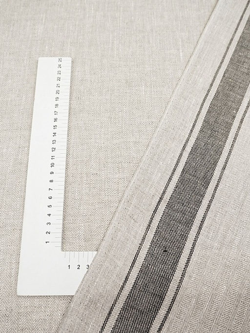 Льняной жаккард "Черная полоска" цв.натуральный, ш.1.5м, лен-100%, 170гр/м.кв