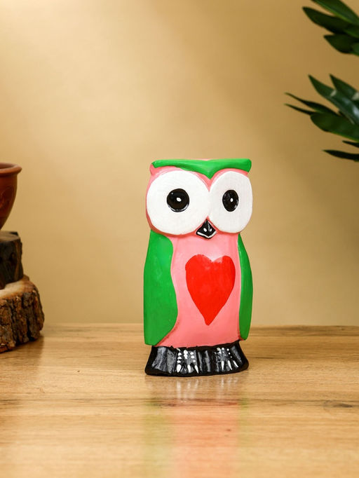 Набор сувенирный Совята с сердечком, h=15 см, h=13 см, h=10 см, дерево, розово-зелёный