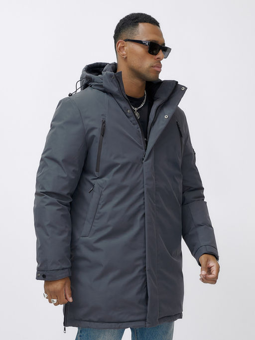 Парка мужская зимняя удлиненная темно-серого цвета 8385TC