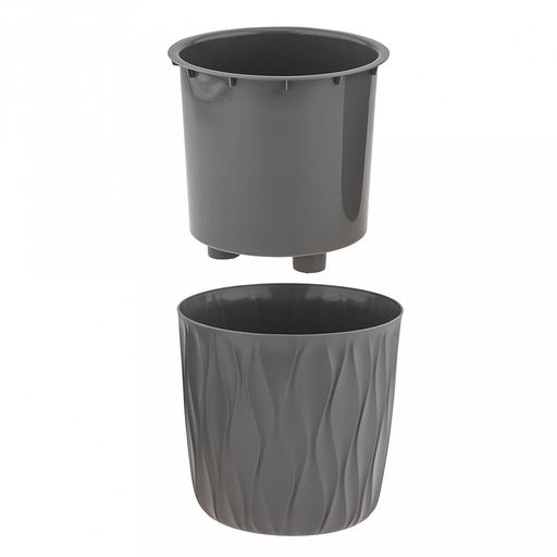Горшок для цветов пластмассовый Desert 2,3л, д15,7см, h15,2см, дренажная вставка, серый (Россия) - Домашняя мода фото 3