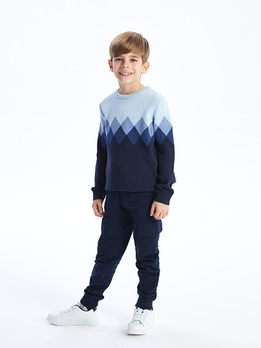 Bisiklet Yaka Desenli Uzun Kollu Erkek ?ocuk Triko Kazak - Waikiki фото 3