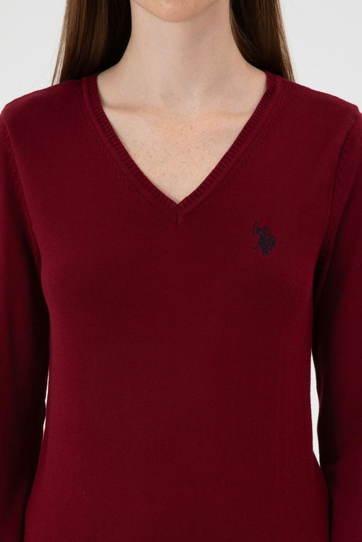 Kad_n Bordo V Yaka Basic Kazak Sepette S_rpriz _ndirim - U.s. polo assn фото 6