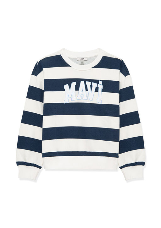 Mavi Logo Bask?l? Lacivert ?izgili Sweatshirt
