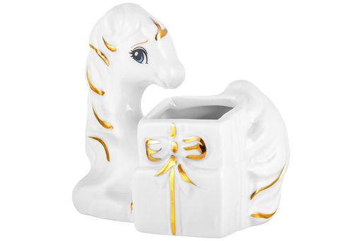 Вазочка для зубочисток 8*6*7,5 см Лошадь белая с золотом, фарфор - Elan gallery фото 4