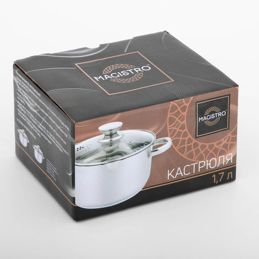 Кастрюля Magistro Tefida, 1.7 л, крышка-дуршлаг, носик для слива, капсульное дно, индукция, нержавеющая сталь
