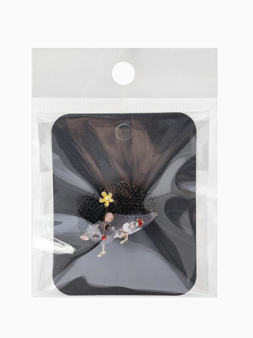 Брошь «Ежик» с цветами, цвет серый в серебре