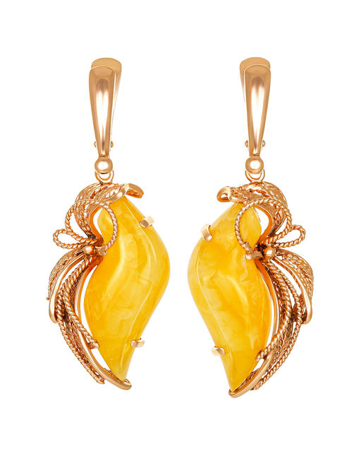 Изысканные нарядные серьги из медового пейзажного янтаря Филигрань