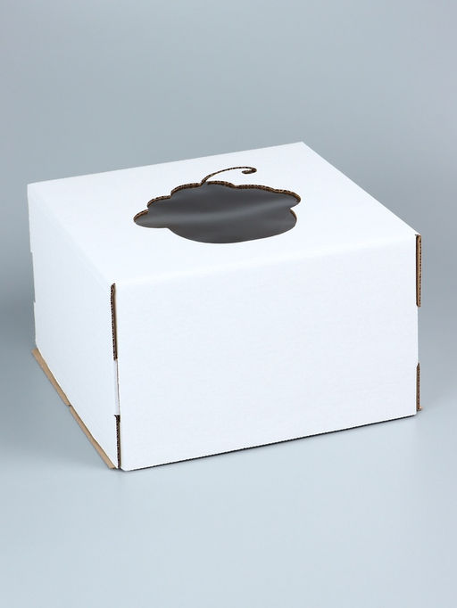 Цена за 5 шт. Коробка под торт с окном, «Пироженка», с усиленным дном, белая, 30×30×19 см