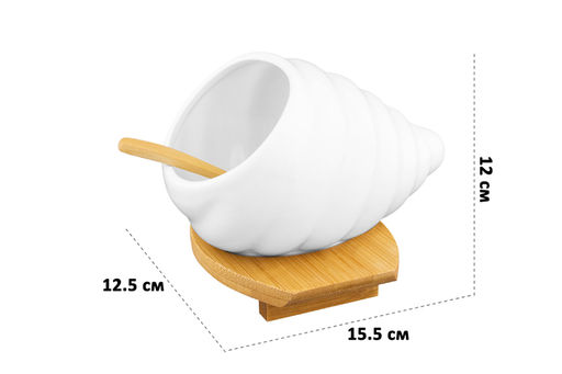 Банка д/соли 260 мл 15,5*12,5*12 см "Ракушка" с деревянной ложкой на дер. подставке