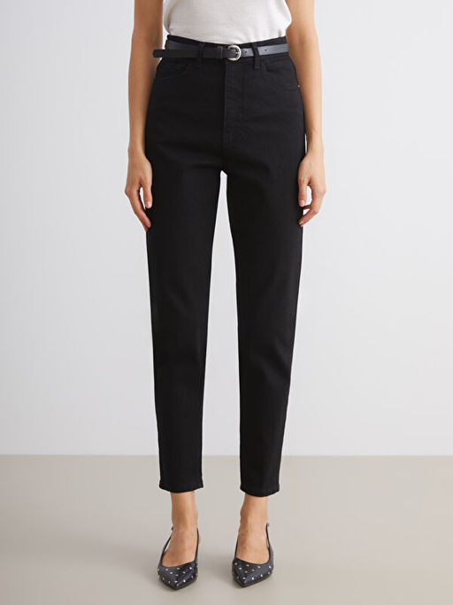 Beli Kemerli Mom Fit Kad?n Jean Pantolon