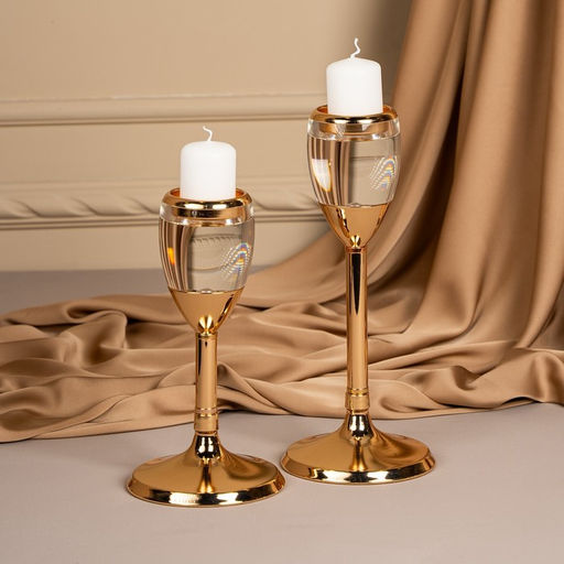 Подсвечник металлический «Безмятежность», стекло, на 1 свечу, цвет золото, 11×11×21 см