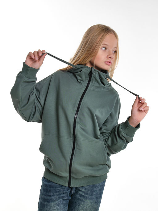 Толстовка на молнии с капюшоном 22-7653 хаки - Mini maxi фото 2