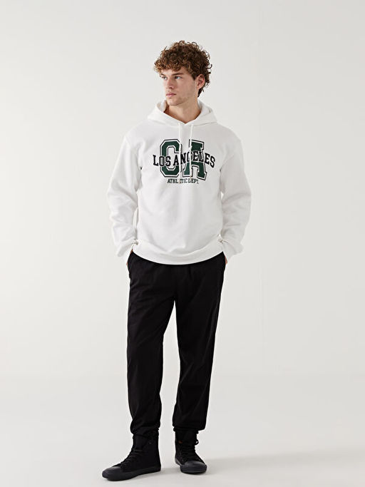 Uzun Kollu Bask?l? Erkek Kal?n Hoodie