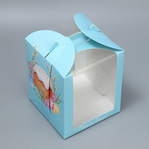 Цена за 5 шт. Коробка под маленький торт, кондитерская упаковка, «Пасха», 15×15×18 см