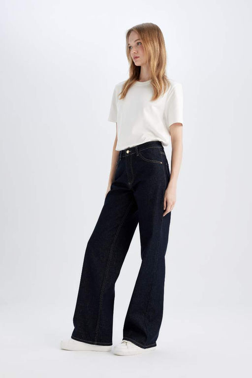 Прямые длинные джинсовые брюки с высокой талией - Defacto фото 3