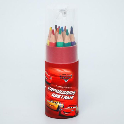 Цветные карандаши в тубусе, 12 цветов, трехгранные, Тачки