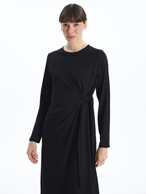 Bisiklet Yaka Dokulu Elbise