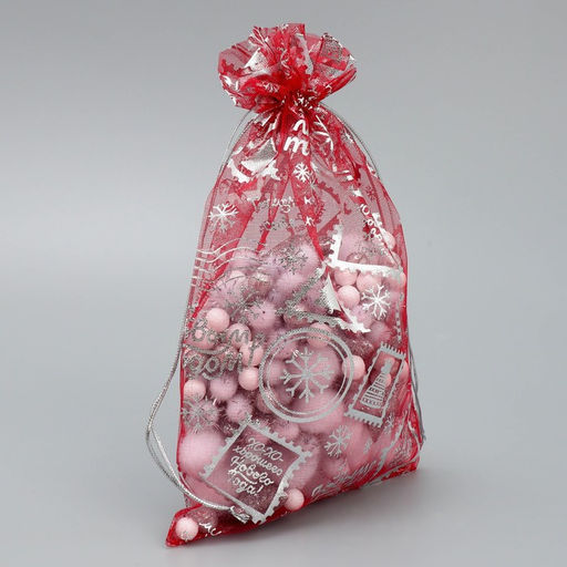 Цена за 20 шт. Мешочек подарочный органза Новогодняя почта, 16 х 24 см +/- 1.5 см - Дарите счастье фото 2