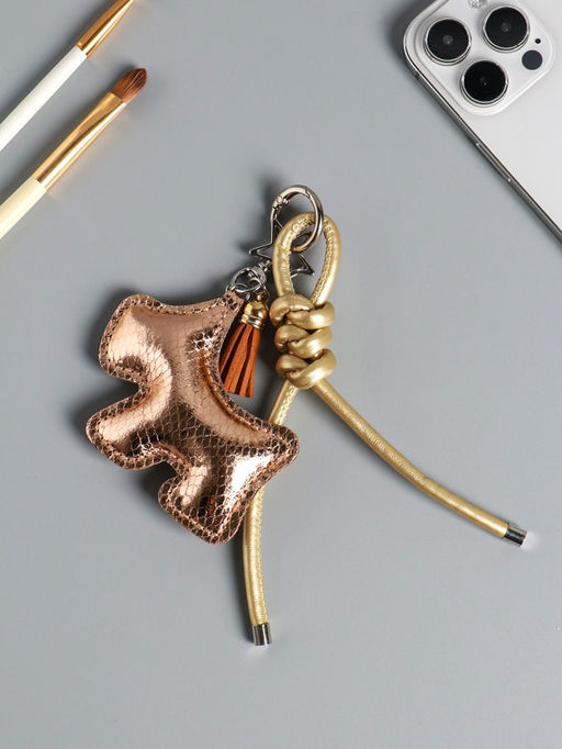 Брелок для ключей на карабине кожзам «Терьер», с узлом, золото, на сумку, рюкзак, 14×8×1.2 см