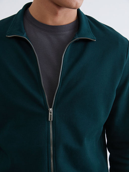 Dik Yaka Uzun Kollu Erkek Fermuarl? Sweatshirt