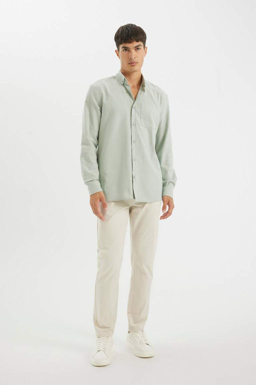 Оксфордская рубашка с воротником поло и длинным рукавом стандартного кроя - Defacto фото 2