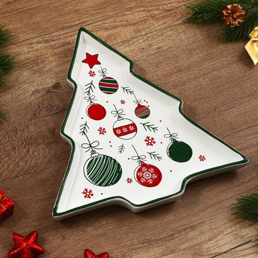 Блюдо новогоднее «Ёлочные игрушки», 23×22×2 см, ручная работа