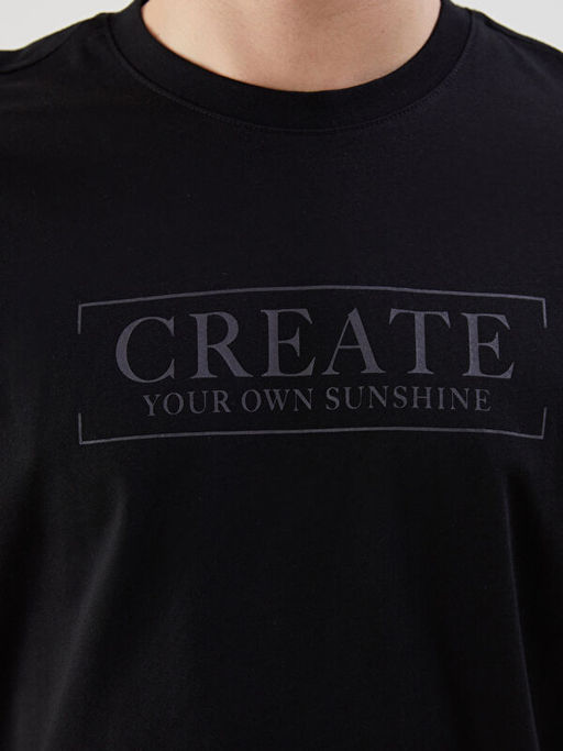 Bisiklet Yaka Bask?l? Penye Erkek Ti??rt