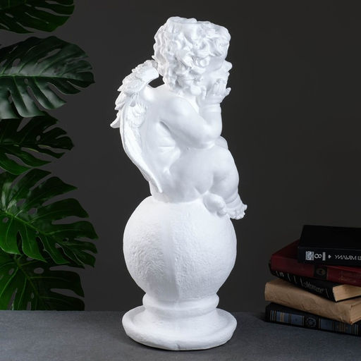 Фигура гипс Ангел на шаре, большой белый, 26?27?64 см