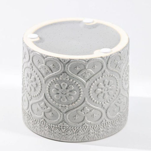 Банка для сыпучих «Кружева. Сердца», 400 мл, 10×9.5 см, с бамбуковой крышкой, керамика, серая